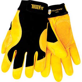 Tillman 1475 True Fit Premium Top Grain Cowhide Perform Work Gloves, Black/Yellow, Large