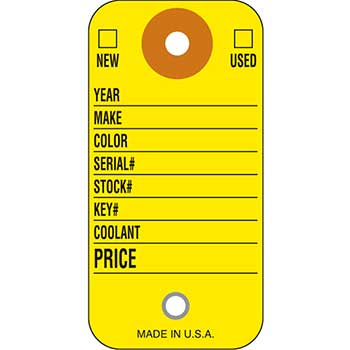 Auto Supplies Colored Key Tags, CT-5, Yellow, With Rings, 500/BX