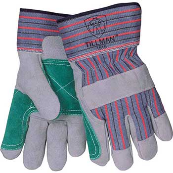 Tillman 1515 Split Cowhide Double Palm Work Gloves, Green/Gray, Large