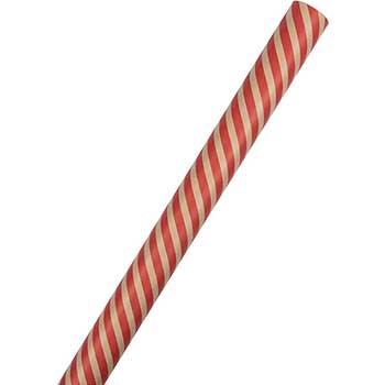 JAM Paper Wrapping Paper, Striped, 25 Sq. Ft., Brown Kraft &amp; Red Stripes