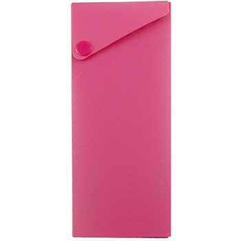 JAM Paper Plastic Sliding Pencil Case Box with Button Snap, Hot Pink
