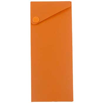 JAM Paper Plastic Sliding Pencil Case Box with Button Snap, Orange
