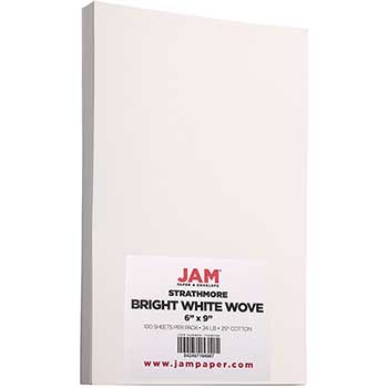 JAM Paper Strathmore Wove Paper, 24 lb, 6&quot; x 9&quot;, Bright White, 100 Sheets/Box