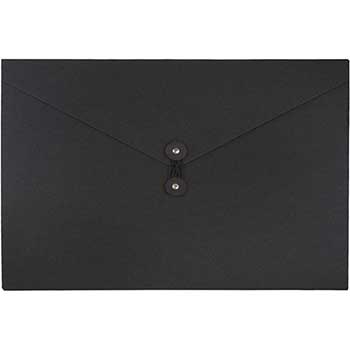 JAM Paper Kraft Portfolio with Button and String Tie Closure, 9 1/4&quot; x 14&quot; x 3/8&quot;, Black Recycled
