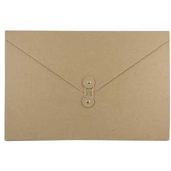 JAM Paper Kraft Portfolio with Button and String Tie Closure, 9 1/4&quot; x 14&quot; x 3/8&quot;, Natural Recycled