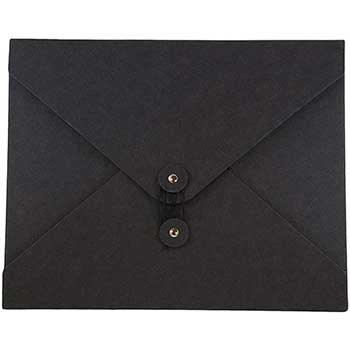 JAM Paper Kraft Portfolio with Button and String Tie Closure, 9 1/2&quot; x 12&quot; x 1/4&quot;, Black Recycled