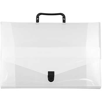 JAM Paper Plastic Portfolio Briefcase with Handles, 10&quot; x 15&quot; x 2&quot;, Clear Grid with Black Buckle