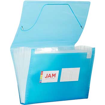 JAM Paper Accordion Folders, 13&quot; Pocket Plastic Expanding File, 9&quot; x 13&quot;, Blue Grid, 24/PK