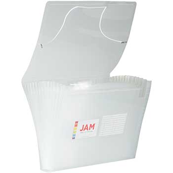 JAM Paper Accordion Folders, 13&quot; Pocket Plastic Expanding File, 9&quot; x 13&quot;, Clear, 24/PK