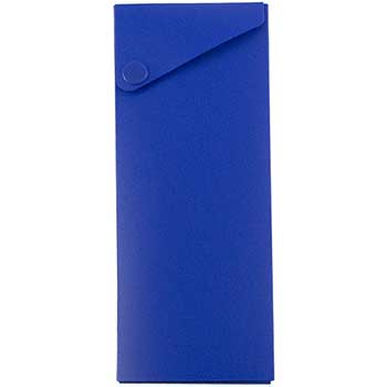 JAM Paper Plastic Sliding Pencil Case Box with Button Snap, Blue