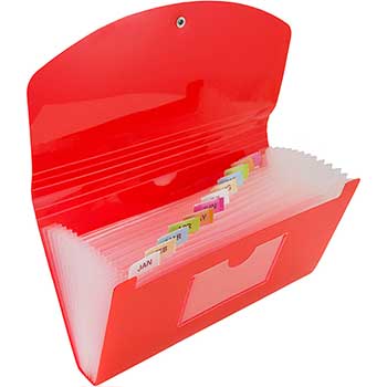 JAM Paper Accordion Folders, 13 Pocket Plastic Expanding File, 5&quot; x 10 1/2&quot;, Red, 24/PK