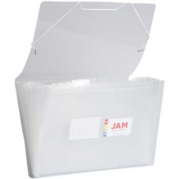 JAM Paper Accordion Folders, 13 Pocket Plastic Expanding File, 10 x 15, Clear, 24/PK