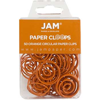 JAM Paper Paper Clips, Circular Papercloops, Orange, 50/PK, 2 PK/BX