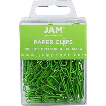 JAM Paper Paper Clips, Regular, Lime Green, 100/PK, 3 PK/BX