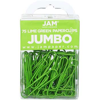 JAM Paper Colorful Jumbo Paper Clips, 2&quot;, Lime Green, 2/PK