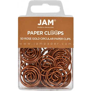 JAM Paper Paper Clips, Circular Papercloops, Rose Gold, 50/PK, 2 PK/BX