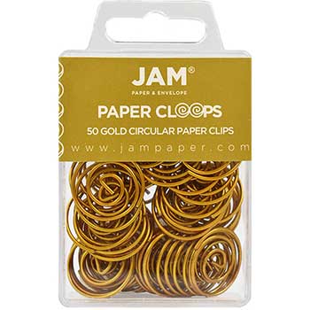 JAM Paper Paper Clips, Circular Papercloops, Gold, 50/PK, 2 PK/BX