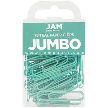 JAM Paper Colorful Jumbo Paper Clips, 2&quot;, Teal, 2/PK