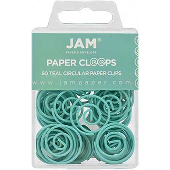 JAM Paper Paper Clips, Circular Papercloops, Teal, 50/PK, 2 PK/BX