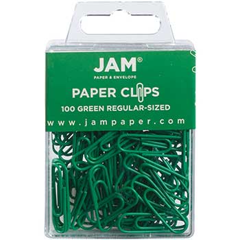 JAM Paper Paper Clips, Regular, Green, 100/PK, 3 PK/BX