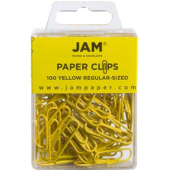 JAM Paper Paper Clips, Regular, Yellow, 100/PK, 3 PK/BX