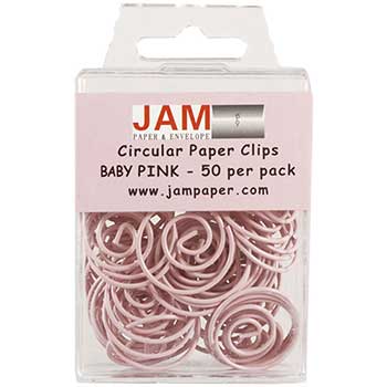 JAM Paper Paper Clips, Circular Papercloops, Baby Pink, 50/PK, 2 PK/BX