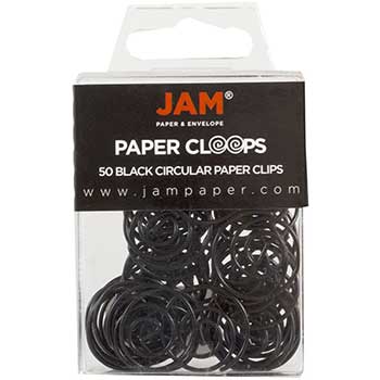 JAM Paper Paper Clips, Circular Papercloops, Black, 50/PK, 2 PK/BX