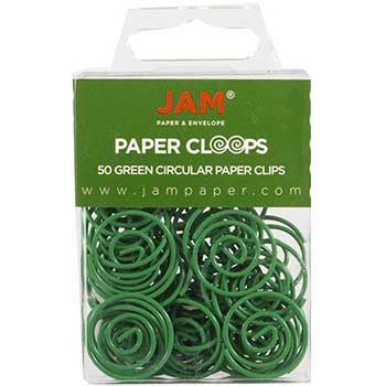 JAM Paper Paper Clips, Circular Papercloops, Green, 50/PK, 2 PK/BX