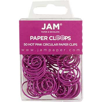 JAM Paper Paper Clips, Circular Papercloops, Hot Pink, 50/PK, 2 PK/BX