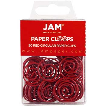 JAM Paper Paper Clips, Circular Papercloops, Red, 50/PK, 2 PK/BX