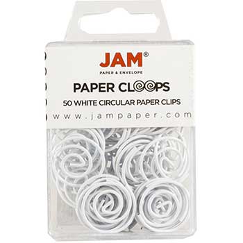 JAM Paper Paper Clips, Circular Papercloops, White, 50/PK, 2 PK/BX