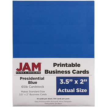 JAM Paper Printable Business Cards, 3.5&quot; x 2&quot;, Presidential Blue, 10 Cards/Sheet, 10 Sheets/Pack