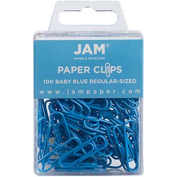 JAM Paper Paper Clips, Regular, Baby Blue, 100/PK, 3 PK/BX