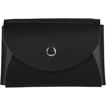 JAM Paper Italian Leather Snap Business Card Cases with Round Flap, 2 1/4&quot; x 3 1/2&quot; x 3/4&quot;, Black, 100/BX