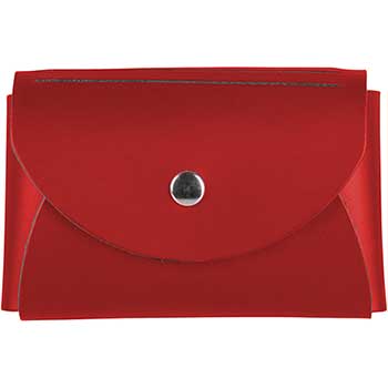 JAM Paper Italian Leather Snap Business Card Cases with Round Flap, 2 1/4&quot; x 3 1/2&quot; x 3/4&quot;, Red, 100/BX