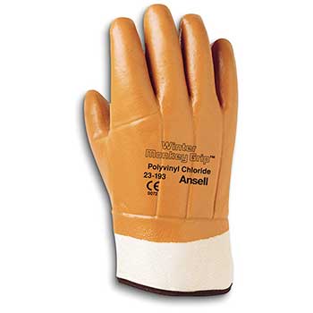 AnsellPro Winter Monkey Grip&#174; Cold/Cut Gloves, Heavy Duty, PolyVinyl Chloride and PU Foam Coating, Size 10, 12 PR/PK