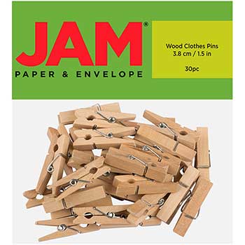 JAM Paper Wood Clothespins, 1 1/2&quot;, Natural, 30/PK