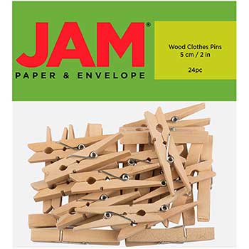 JAM Paper Wood Clothespins, 2&quot;, Natural, 24/PK