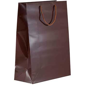 JAM Paper Gift Bag with Rope Handles, 12 1/2&quot; x 17&quot; x 6&quot;, Chocolate Brown Glossy