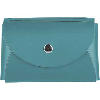 JAM Paper Italian Leather Business Card Holder Case with Round Flap, Teal Blue