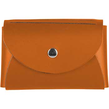 JAM Paper Italian Leather Business Card Holder Case with Round Flap, Orange