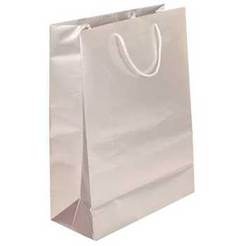 JAM Paper Foil Gift Bag with Rope Handle, 12 1/2&quot; x 17&quot; x 5 1/2&quot;, Silver Matte