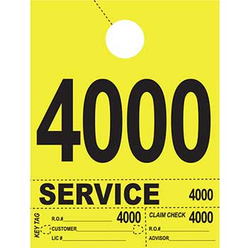 Auto Supplies Dispatch Number Service Tags, 4 Part Heavy Bright, Yellow, 4000-4999, 1000/PK