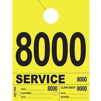 Auto Supplies Dispatch Number Service Tags, 4 Part Heavy Bright, Yellow, 8000-8999, 1000/PK