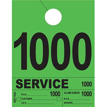 Auto Supplies Dispatch Number Service Tags, 4 Part Heavy Bright, Green, 1000-1999, 1000/PK