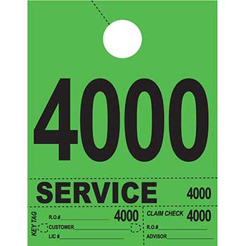 Auto Supplies Dispatch Number Service Tags, 4 Part Heavy Bright, Green, 4000-4999, 1000/PK