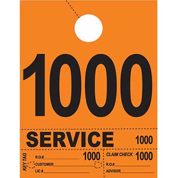 Auto Supplies Dispatch Number Service Tags, 4 Part Heavy Bright, Orange, 1000-1999, 1000/PK