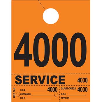 Auto Supplies Dispatch Number Service Tags, 4 Part Heavy Bright, Orange, 4000-4999, 1000/PK