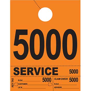 Auto Supplies Dispatch Number Service Tags, 4 Part Heavy Bright, Orange, 5000-5999, 1000/PK
