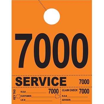 Auto Supplies Dispatch Number Service Tags, 4 Part Heavy Bright, Orange, 7000-7999, 1000/PK